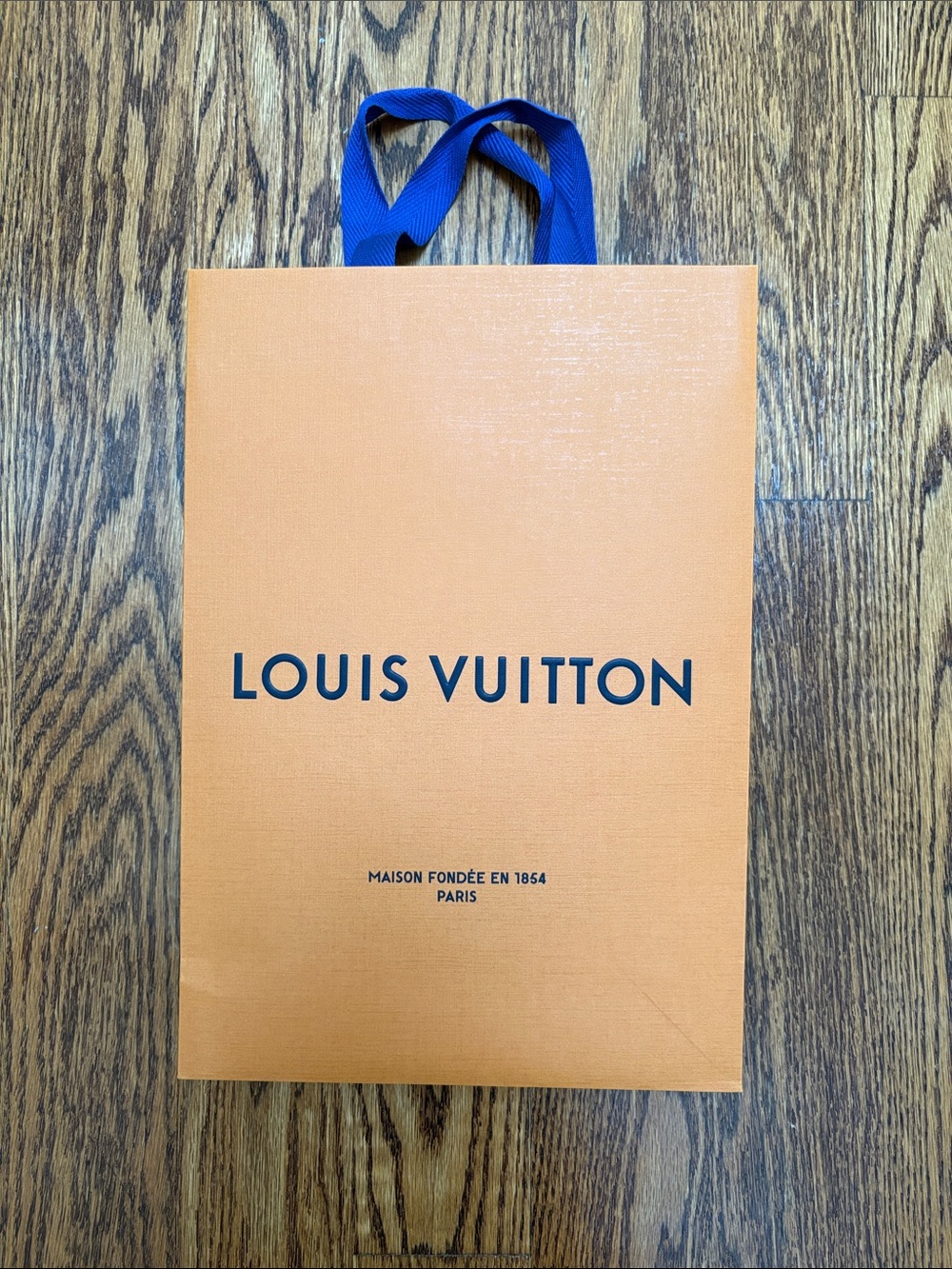 Louis Vuitton Orange Gift Bag with Blue Ribbon Handles